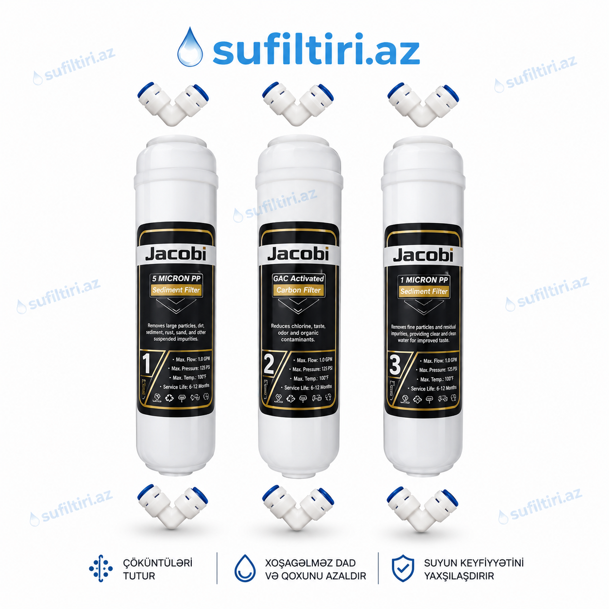 Jacobi Inline Filtr Dəsti PP + GAC + PP (3-lü Komplekt)